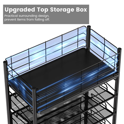 6 Tier Metal Mesh File Trolley with Lockable Wheels, Slim Rolling File Cart Desk Side Organiser