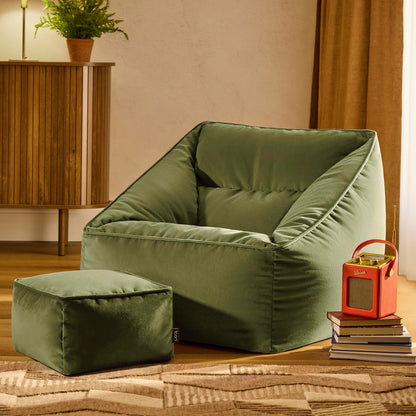 icon Natalia Velvet Bean Bag Chair & Footstool with Filling Included, Green