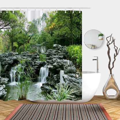 Simpomsy Japanese Shower Curtain Garden Shower Curtain Outdoor Pattern Bathroom Curtain Scenic Shower Curtains Garden Waterproof Polyester Fabric