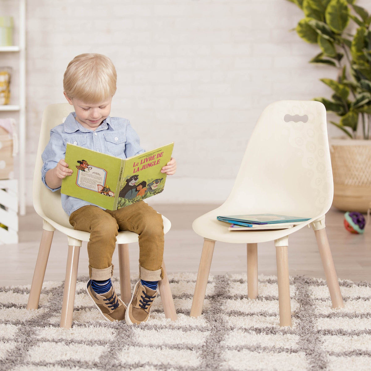 B. toys Kids Chair Set, Kid Century Modern, Wooden Legs, Ivory, Furniture