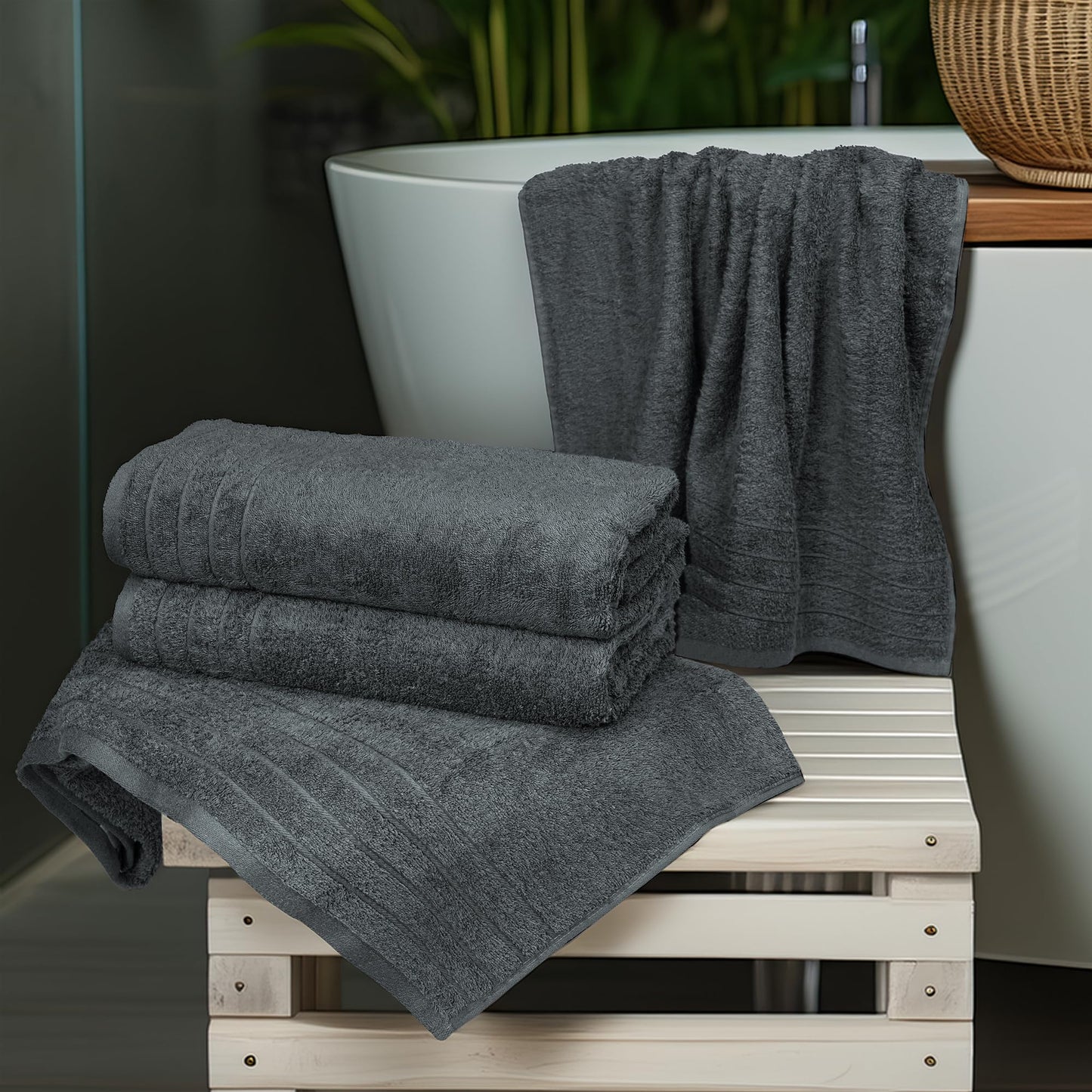 100% Cotton Extra Large Bath Towels Set of 4 (76x152cm) Dark Grey - 450 GSM