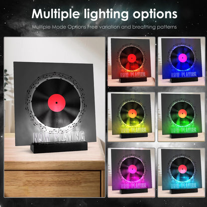 Now Playing Vinyl Record Stand, Vinyl Album Display Holder, 7-Color Lights