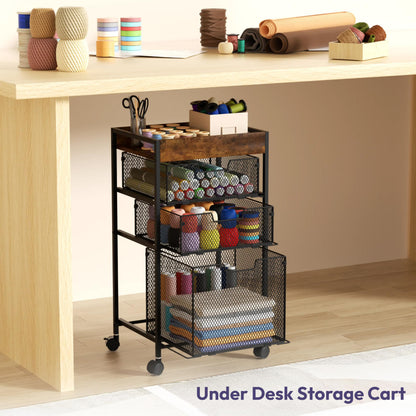SWTYMIKI Filing Trolley with Mesh Drawers - 4 Tier Under Desk Storage Cart