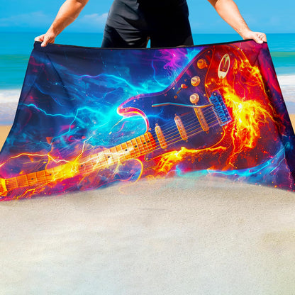 Violetpos Fire Electric Guitar Beach Towel, Extra Large 180x90 cm 250GSM Microfibre, Sand Free Quick Dry