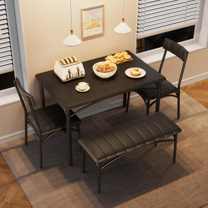 Lidzopas Dining Table Set Upholstered Chairs & Bench, Compact Space-Saving, Industrial Rustic Metal Frame, Sturdy Durable