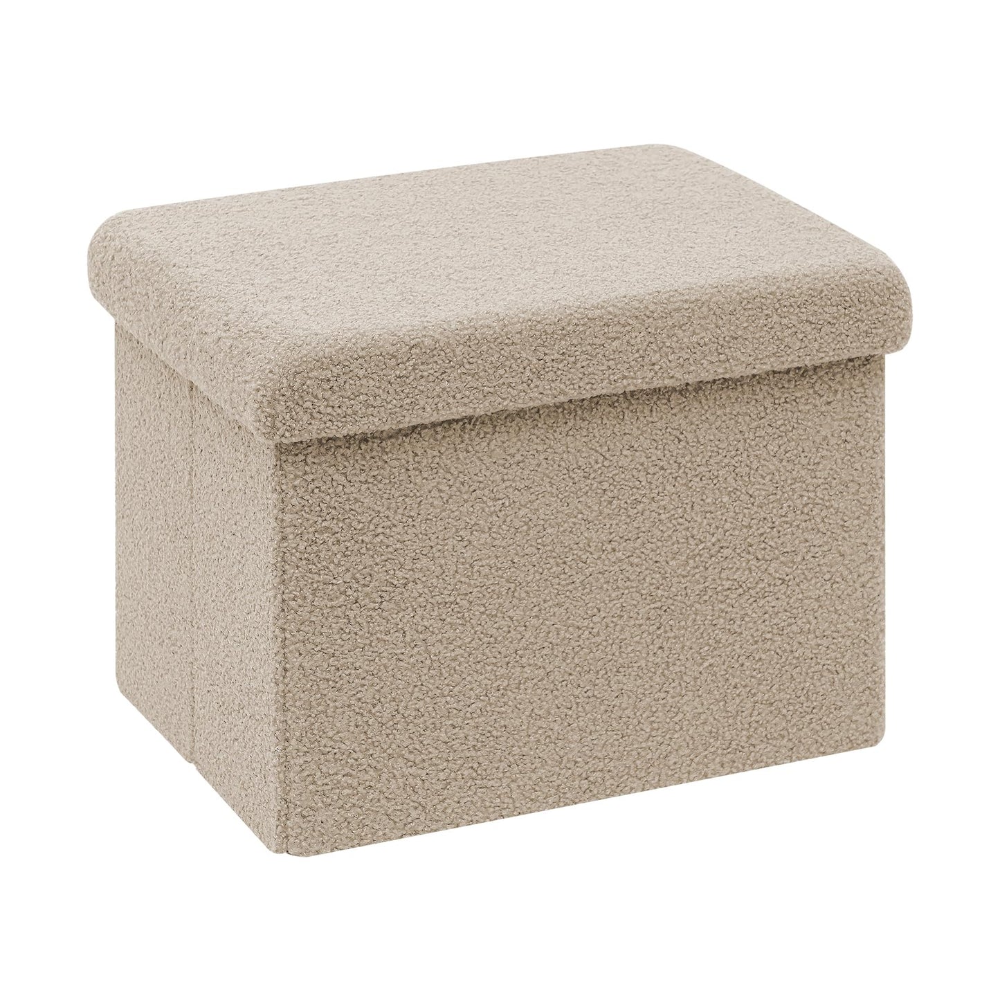 Bonlife Ottoman Seat with Storage,Folding Small Footstool for Living Room,Cube Toy Chest Box,Foot Rest,Sherpa Fabric,Beige,42x32x32cm
