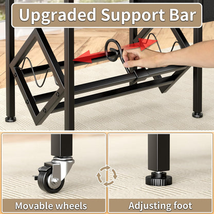 EKNITEY Vinyl Record Player Stand - Record Player Table with Storage Hold 80 Albums Turntable Stand with Organizer Pocket and Wheels