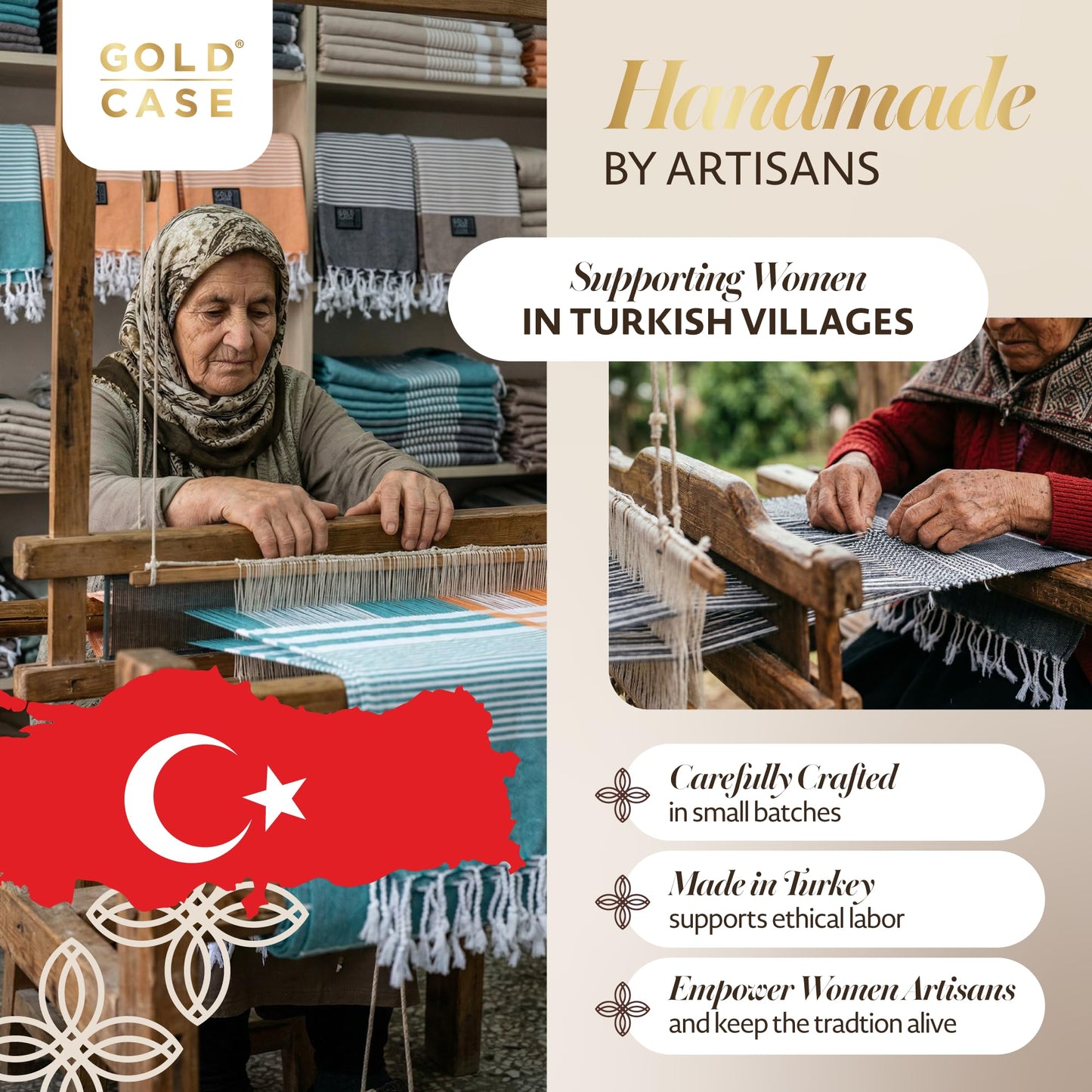 Gold CASE Turkish Beach Towel - Set of 6-100% Cotton - 70x38 inches XXL Oversized - PRE-Washed - Quick Dry Sand Free Turkish Towel