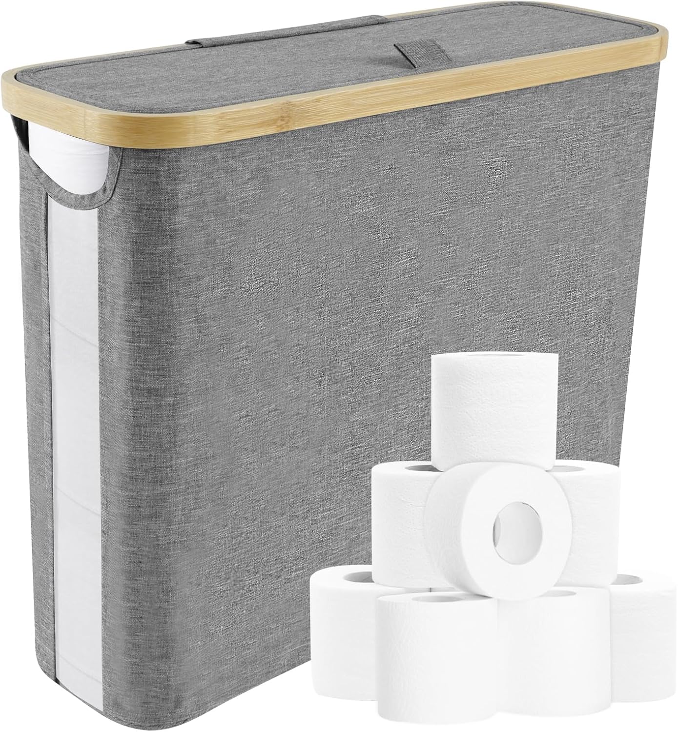 Toilet Roll Storage Stand, Toilet Roll Storage Basket with Side Window and Lid, Multifunctional Toilet Roll Paper Storage Holder Organiser, Free