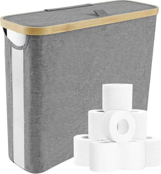 Toilet Roll Storage Stand, Toilet Roll Storage Basket with Side Window and Lid, Multifunctional Toilet Roll Paper Storage Holder Organiser, Free