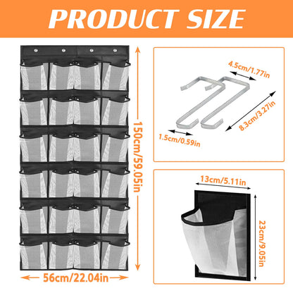 Collapsible Hanging Shoe Storage, 24 Large Mesh Pockets Door Shoe Rack