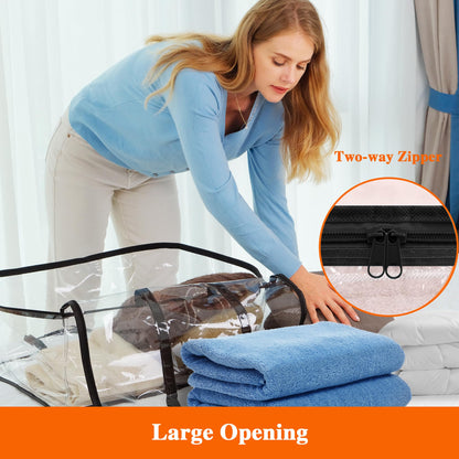 Vieshful 3 Pack Black Clear Clothes Storage Bag Organizer Reinforced Handle