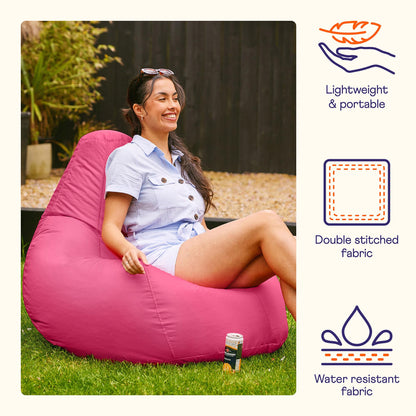 Bean Bag Bazaar Recliner Gaming Bean Bag Chair, Pink, Indoor Outdoor Water Resistant Fabric, Large Beanbag with Filling Included, Gaming Chair,