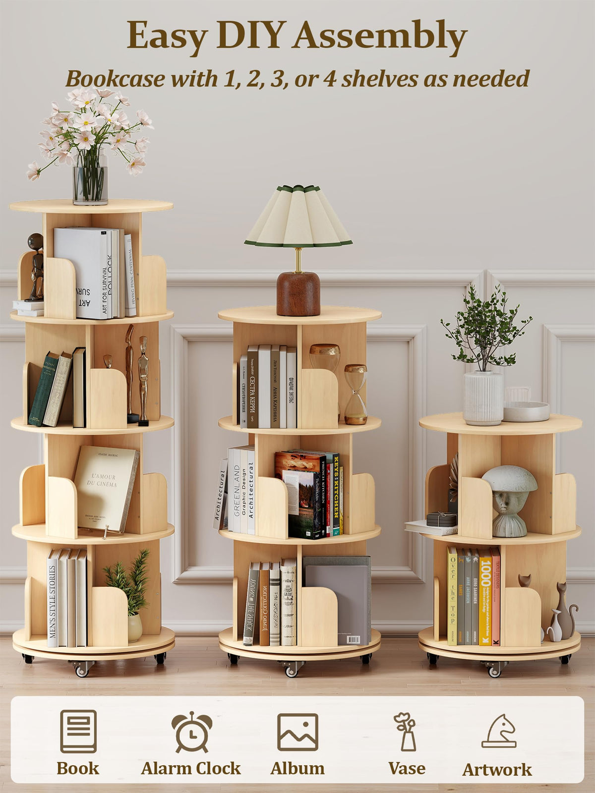 yeshine 4-Tier 360° Removable Rotating Bookshelf Kids