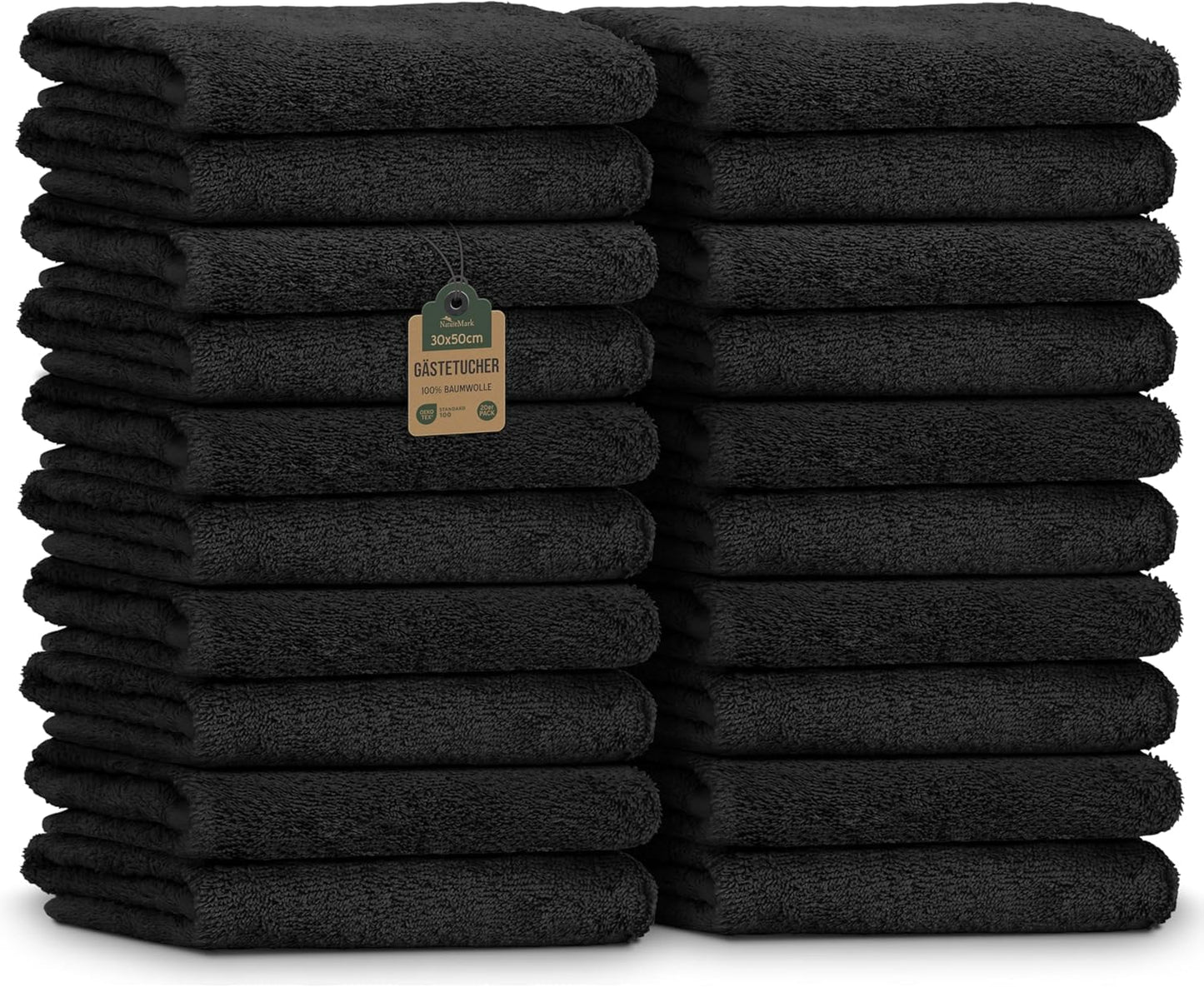 NatureMark Guest Towels - Pack of 20 (30 x 50 cm), 100% Cotton, Oeko-Tex Certified, Soft, Absorbent and Easy to Clean - For Bathroom, Guests & Spa