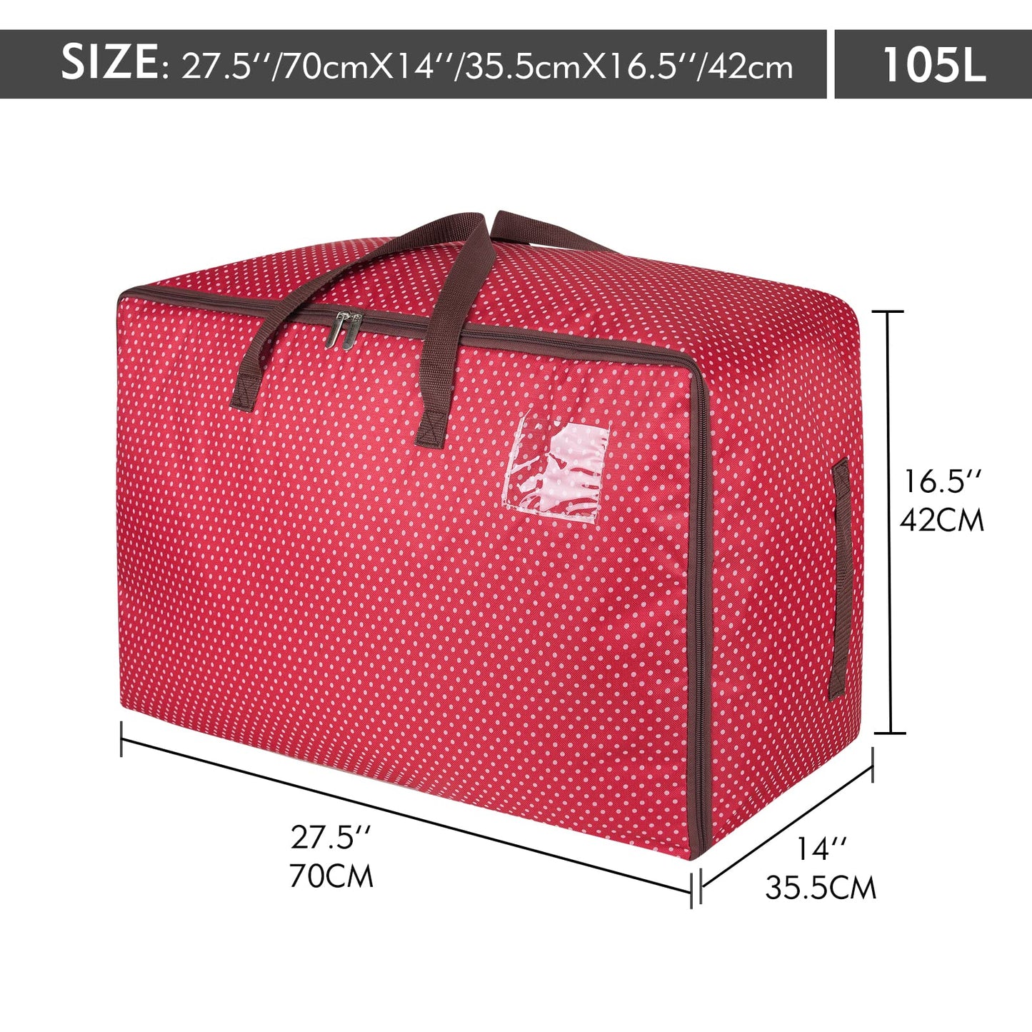 DOKEHOM 105L Large Underbed Clothes Storage Bag with Zip, Moisture proof (Red)