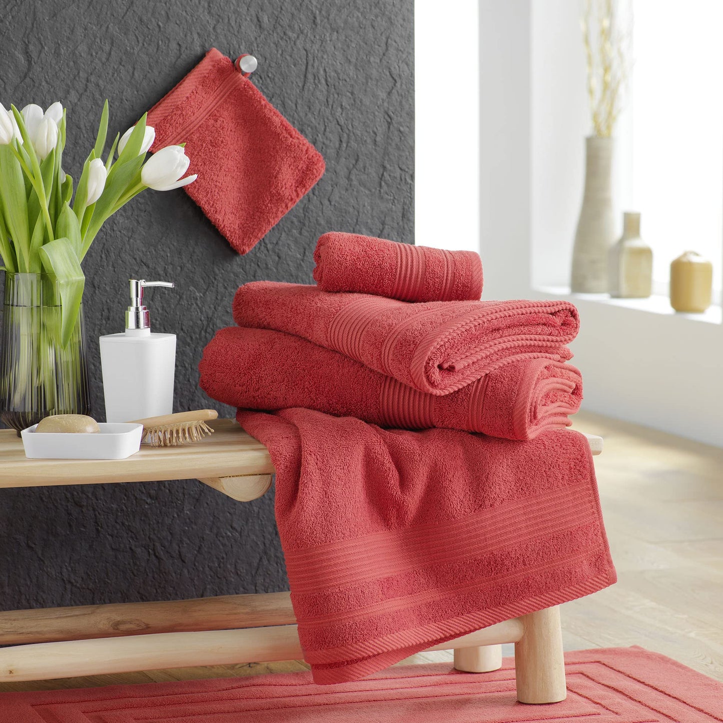 Douceur d'Intérieur, Guest Towel (30 x 50 cm) Tendresse Terracotta, Plain Sponge