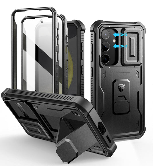 Dexnor for Samsung Galaxy S24 Case with Built-in Slide Camera Cover & Screen Protector & Kickstand, Heavy-Duty Shockproof Rugged Case Full-Body Bumper