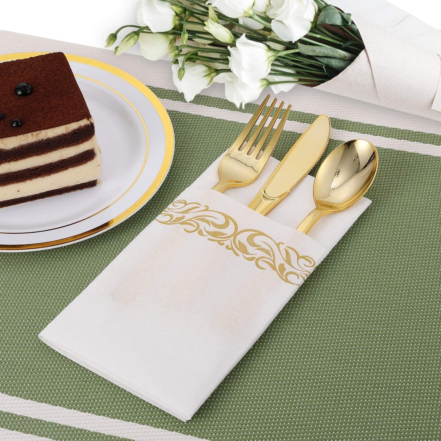 DADAWU Disposable Hand Towels,Linen Feel Guest Towels,Gold Napkins,Bathroom Towels,Cloth Like Paper,Paper Towles,Hand Napkins,100PCS