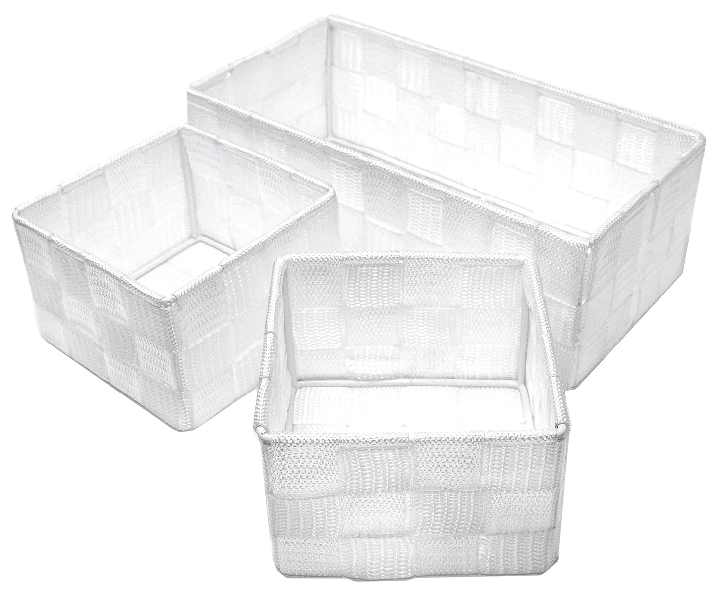 Storage Baskets, 3 Pack, White, Storage Baskets Sets, Woven Boxes for Home, Kitchens, Offices, Cupboards, Bathrooms, Shelves, Boxes