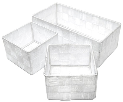 Storage Baskets, 3 Pack, White, Storage Baskets Sets, Woven Boxes for Home, Kitchens, Offices, Cupboards, Bathrooms, Shelves, Boxes