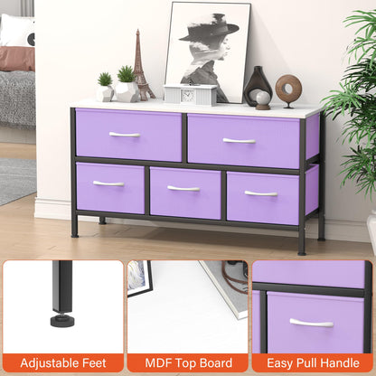 Feonase Bedroom Chest of Drawers, 5 Fabric Drawers Dresser with Metal Frame and MDF Top Board, Modern Storage Unit for Bedroom Living room, Entryway
