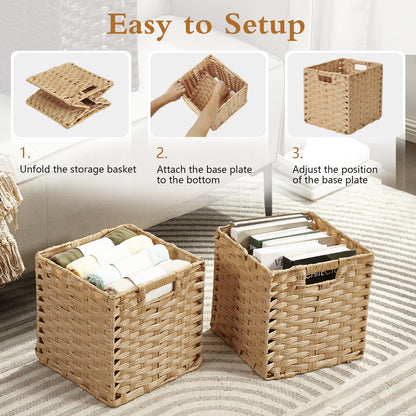 Sagittar Foldable Woven Basket Made of Imitation Rattan, 31x31x31cm Storage Basket for Pantry, Cupboard, Toy Cupboard, Shelf Basket Cube, Waterproof