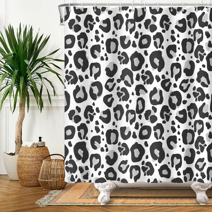 Bovlleetd 60x72inch Black and White Shower Curtain Leopard Print Pattern Black White Bath Shower Curtain Polyester Waterproof Bathroom Set with Hook
