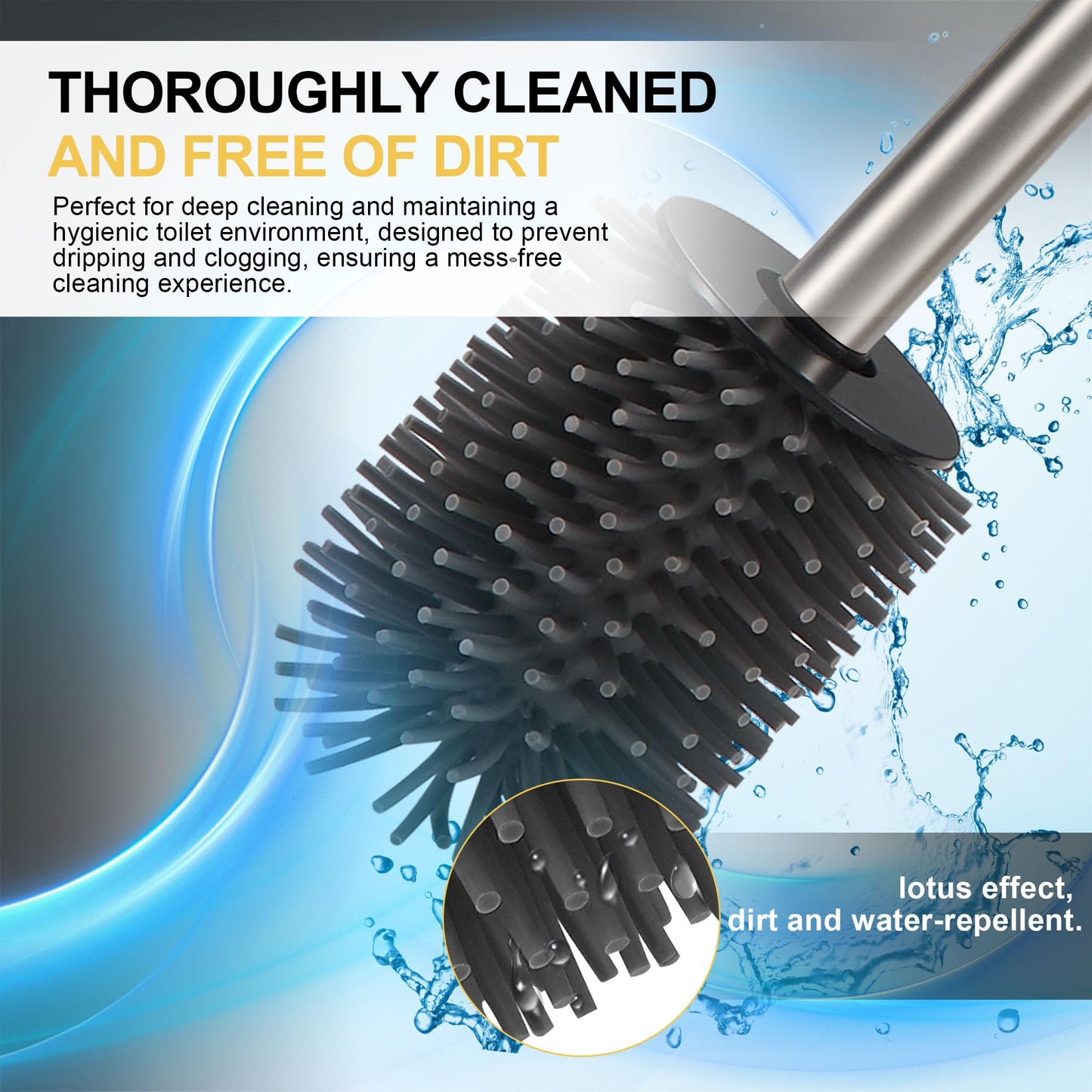 DAZI Metal Standing Toilet Brush, Silicone Bathroom Brush with 2 Brushes Long Handle Basin for Deep Cleaning of the Washbasin