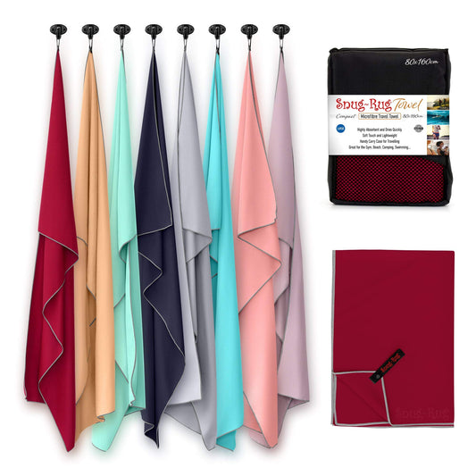 Snug Rug Microfibre Beach Towel Large 80 x 160cm ? Super Absorbent Quick Drying Lightweight Sand Proof Beach Towels Jester Red