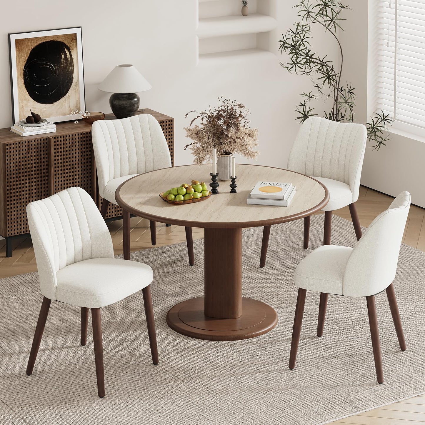 MALOL Upholstered Dining Chairs Set of 4, Fabric Chairs for Dining Room with Solid Wood Legs and Thick Seat Cushion