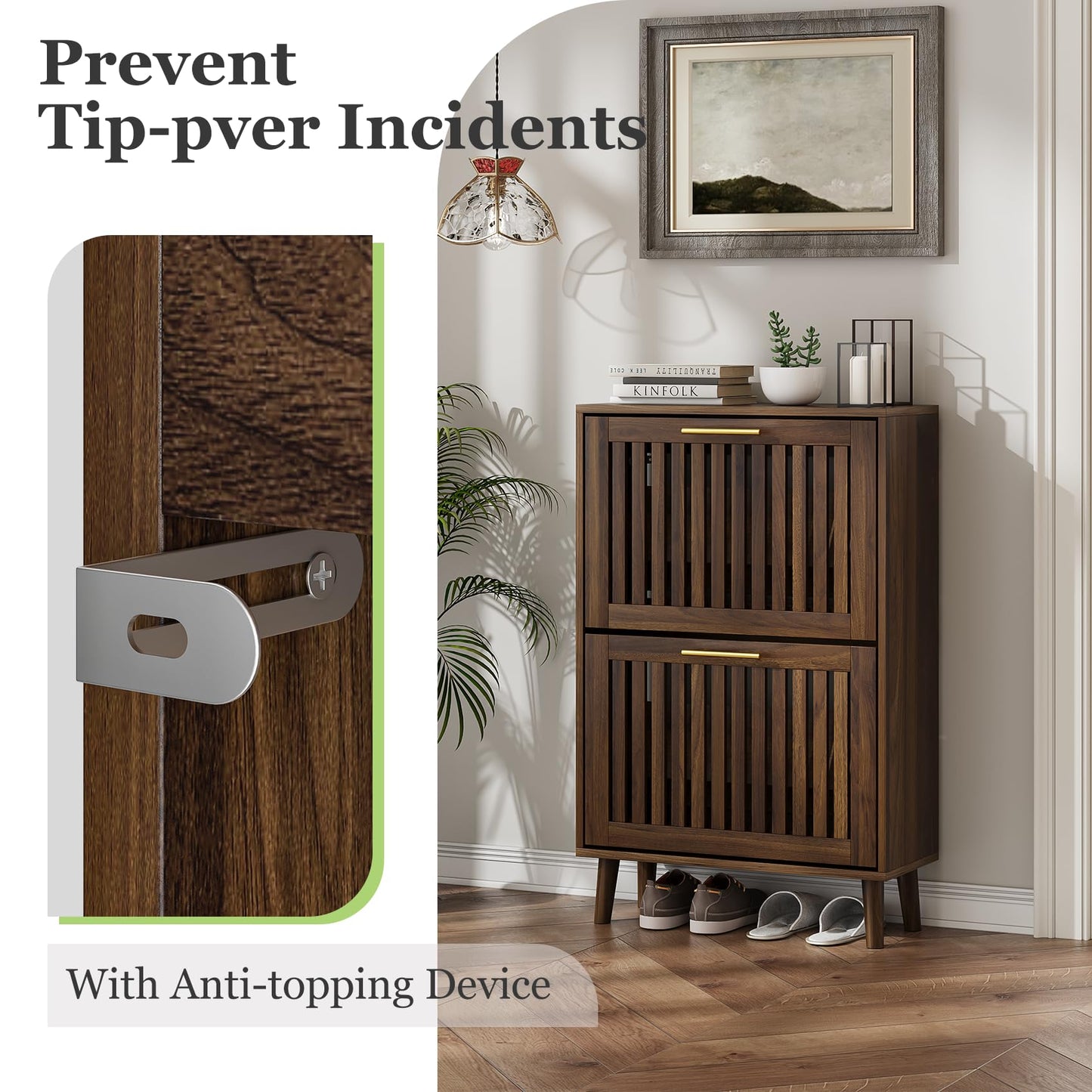 Algherohein Shoe Cabinet,Shoe Cabinet Storage for Entryway, Slim Shoe Cabinet with Metal Legs