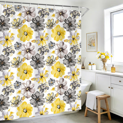 hometrixx Spring Farmhouse Floral Yellow Gray Shower Curtain 180x180cm