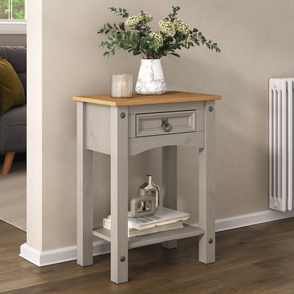 Corona Console Table Pine Grey Wax 1 Drawer Solid Wood Side Table W 53 x D 35 x H 73cm