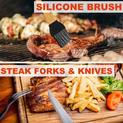 N NOBLE FAMILY 30PCS BBQ Accessories Set - Professional Stainless Steel BBQ Tools Set - Various and Complete BBQ Set - Outdoor Camping Barbecue Tool