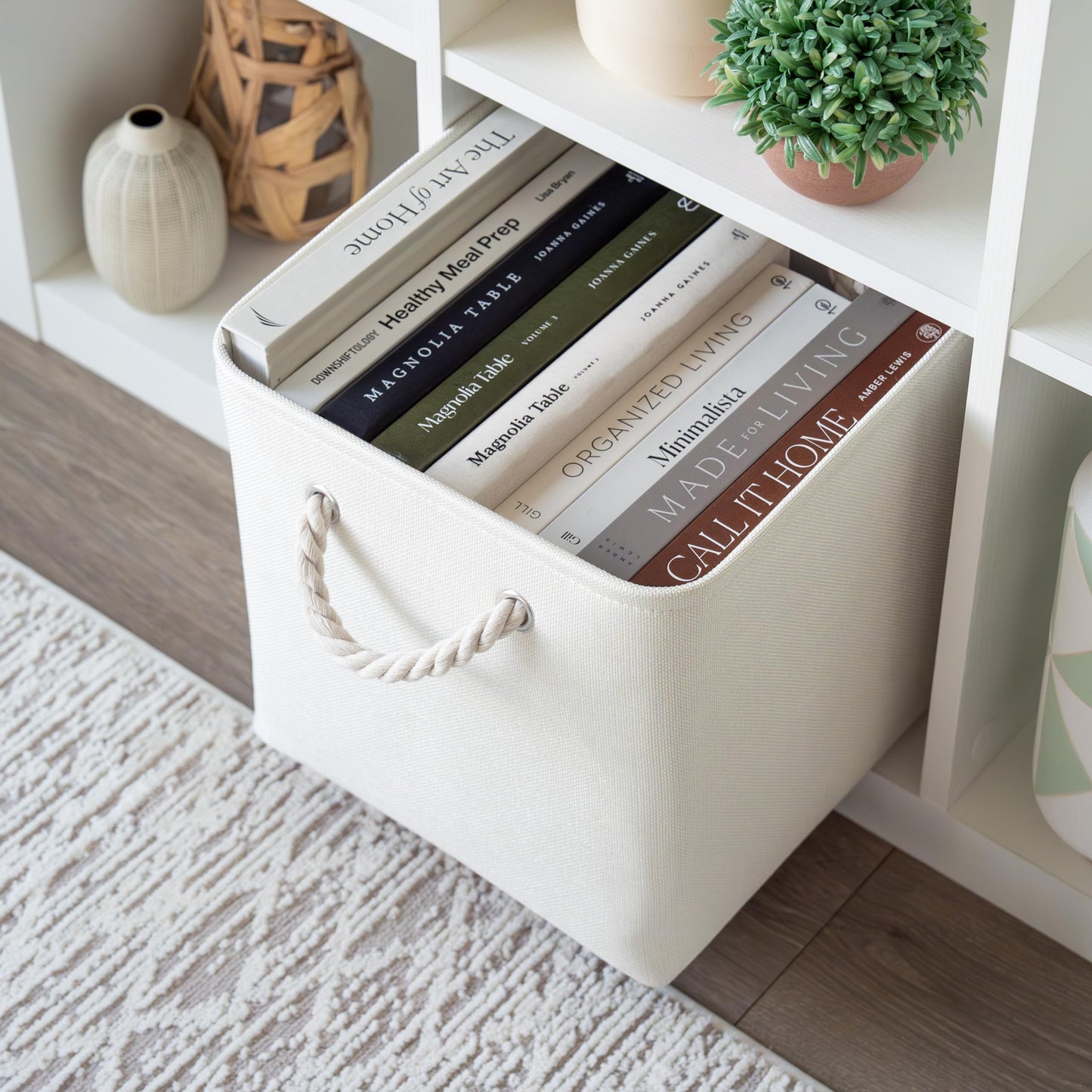 OrganiHaus Fabric Storage Boxes, Set of 3 Foldable 30X30 Cube Organiser Bins with Rope Handles for Shelves, Nursery & Closet