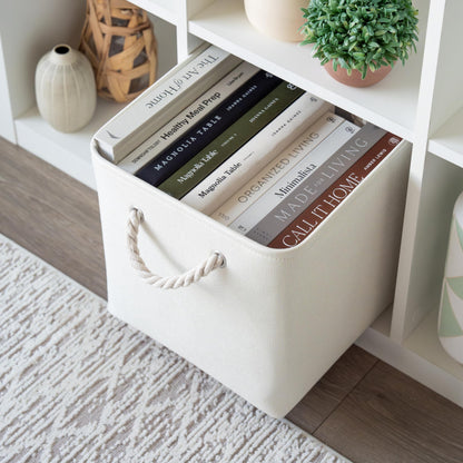 OrganiHaus Fabric Storage Boxes, Set of 3 Foldable 30X30 Cube Organiser Bins with Rope Handles for Shelves, Nursery & Closet