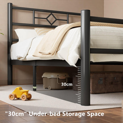Feonase Single Bed Frame 3ft with Headboard & Footboard, Single Metal Bed Frame with Heavy Duty Metal Slat Support, Ample Under-bed Storage