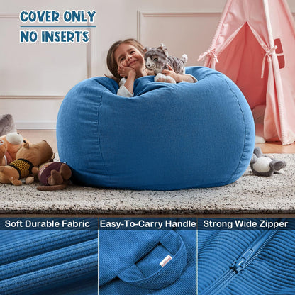 Nobildonna Bean Bag Chair Cover (No Filler) for Kids Beanbag Stuffed Animal Storage Without Filling Plush Toys Holder and Organizer Soft Premium