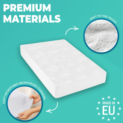 King Size Mattress Protector Waterproof for Bed 160x200 cm Premium Cotton Terry Bed Fitted Sheet with Microfiber Corner Soft and Breathable Mattress