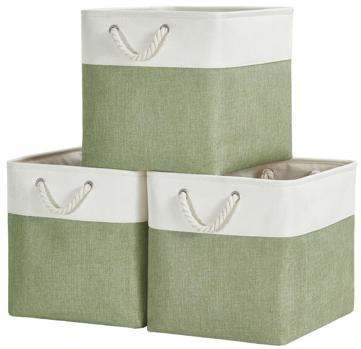 SOCOHOME 33x38x33cm Fabric Storage Boxes, Storage Baskets for Toys Nursery Clothes Shelf Closet(Green/White, Set of 3)