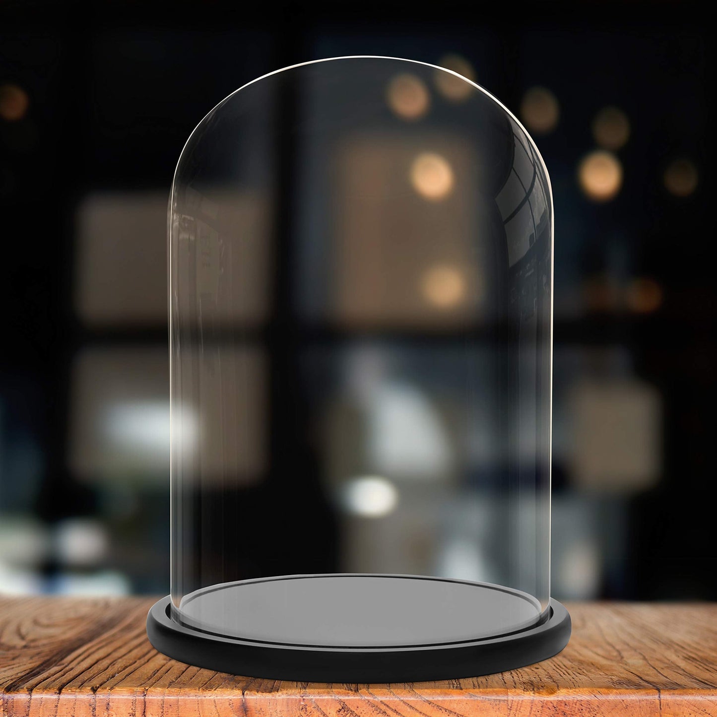 BELLE VOUS Glass Dome Cloche Bell Jar with Black Wooden Base - 30cm/11.81 Inches - Clear Decorative Tabletop Display Case with Tray for Fairy Lights,