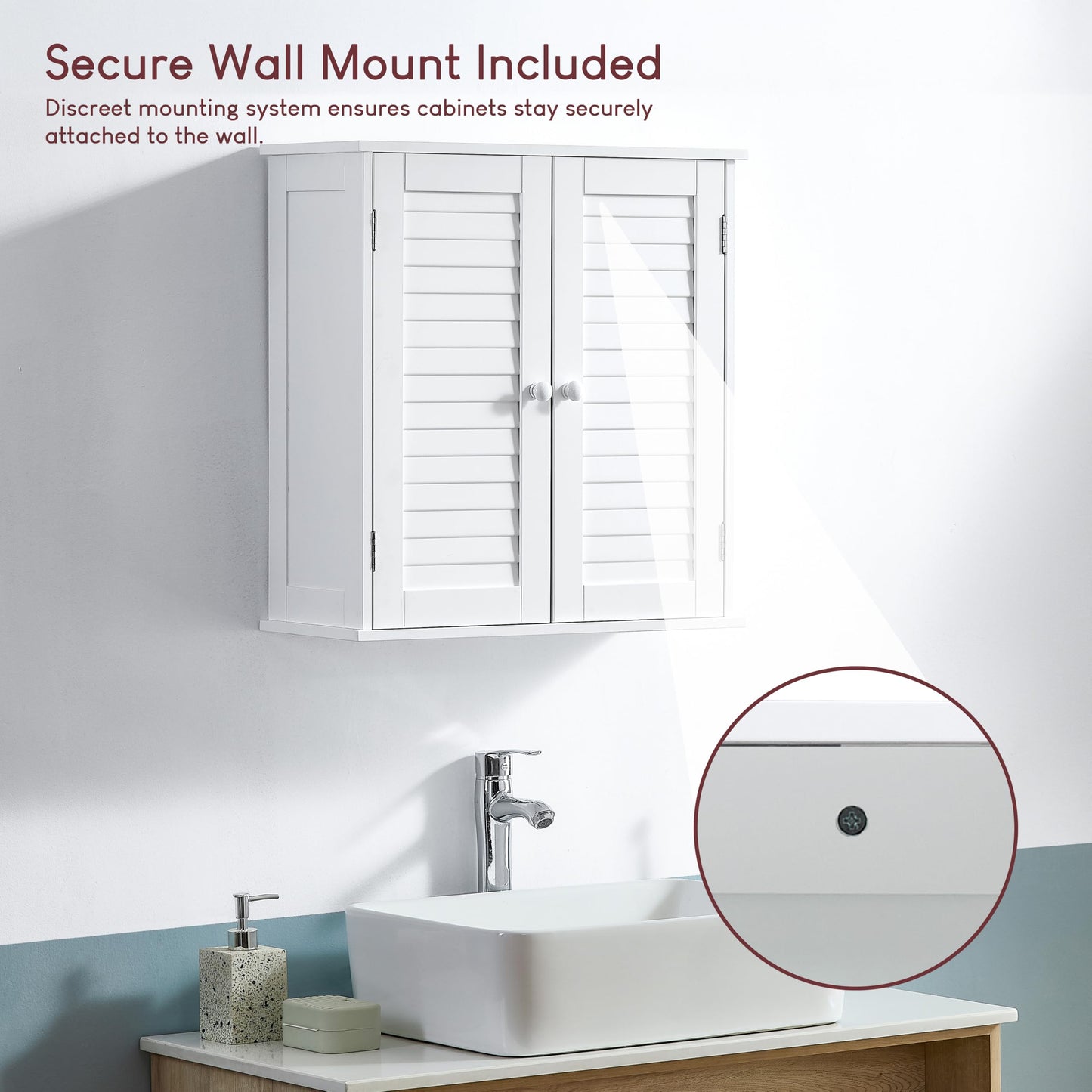 Bath Vida Double Door Shutter Wall Mounted Bathroom Cabinet, Wood, White
