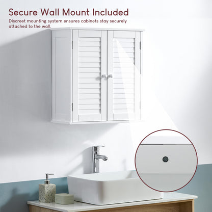 Bath Vida Double Door Shutter Wall Mounted Bathroom Cabinet, Wood, White