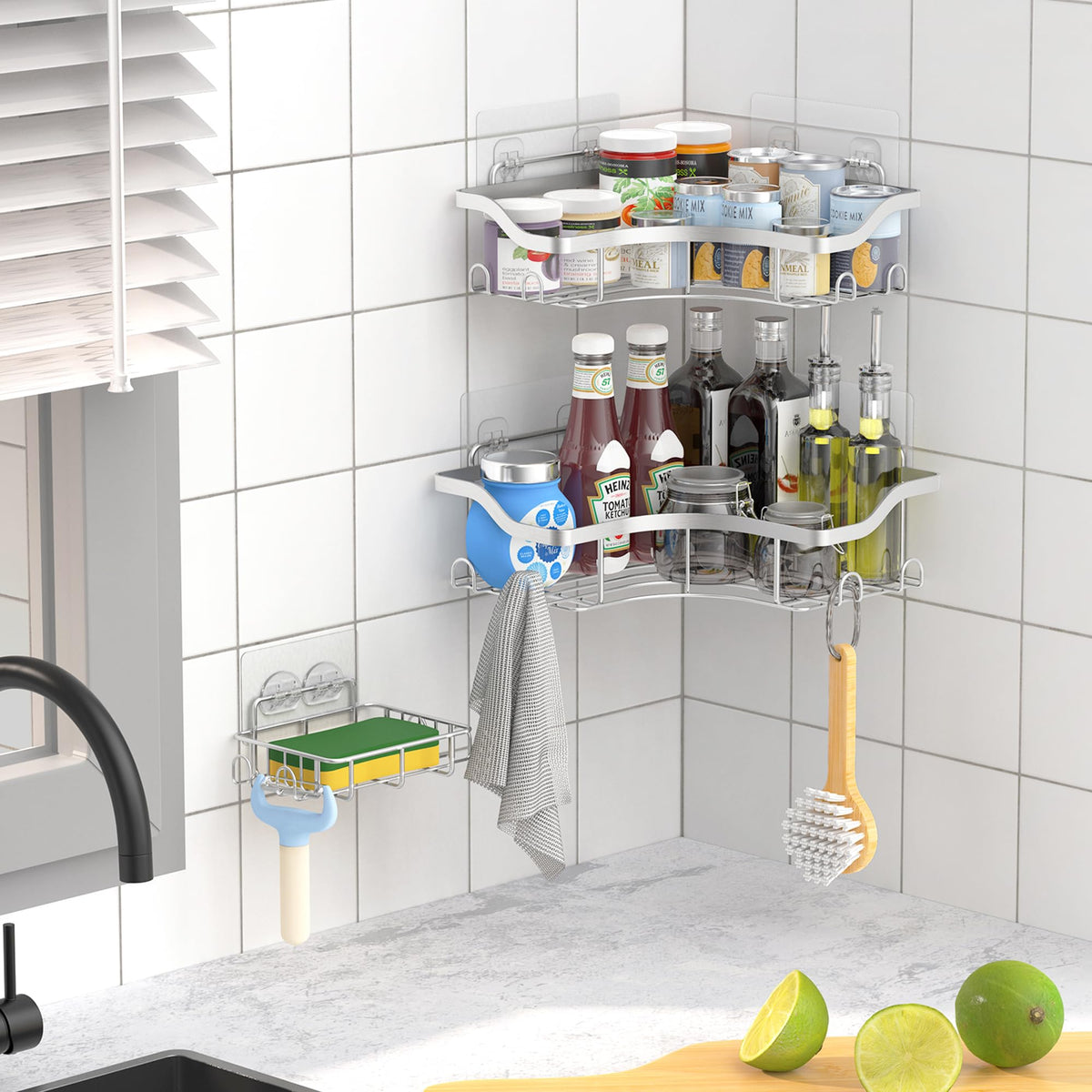 OETAMS Shower Caddy Corner with Soap Holder 3 Pack Shower Organizer Sliver