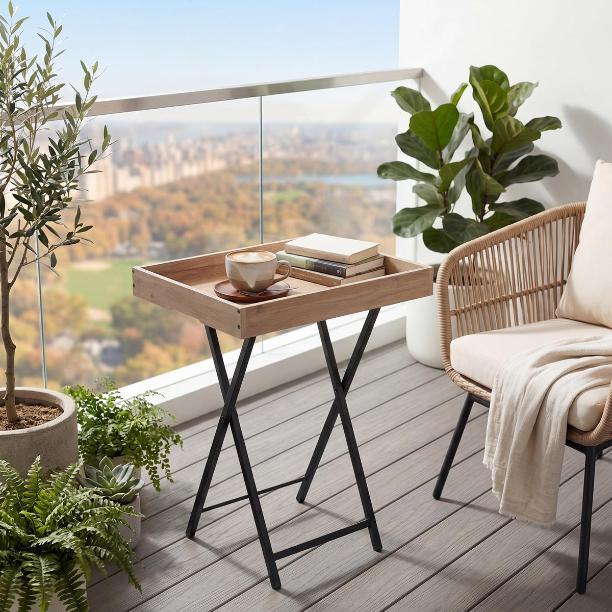HOOBRO Folding TV Tray Table for Eating, Snack Dinner Side Table with Removable Serving Tray, Foldable Bedside Occasional Coffee Table