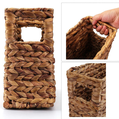Yesland Hand-Woven Natural Narrow Water Hyacinth Holder Wicker Basket, 15.5 x 5.5 x 9.75 Inch/39 x 14 x 24.7cm Decorative Magazine Storage Bin for