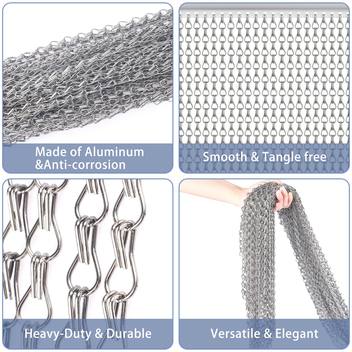 VerRich Silver 90 * 200cm Aluminium Chain Curtain Door Fly Screens Metal Fly Curtain Insect Blinds Pest Control