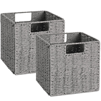 Vagusicc 2-Pack Wicker Storage Basket with Handles, Foldable Storage Organizer Bins for Shelves