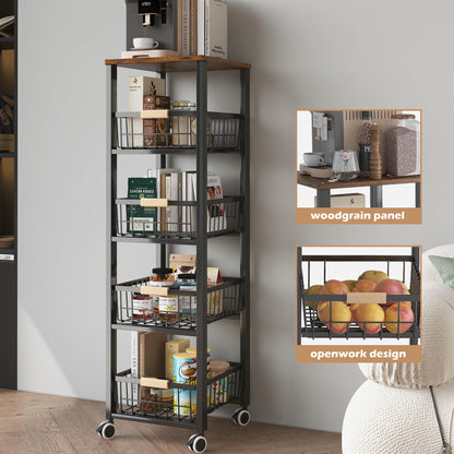 5 tier kitchen storage trolley,fruit basket stand,vegetable storage rack on wheelsy,5-tier kitchen basket trolley,tall trolley on wheels,chefs
